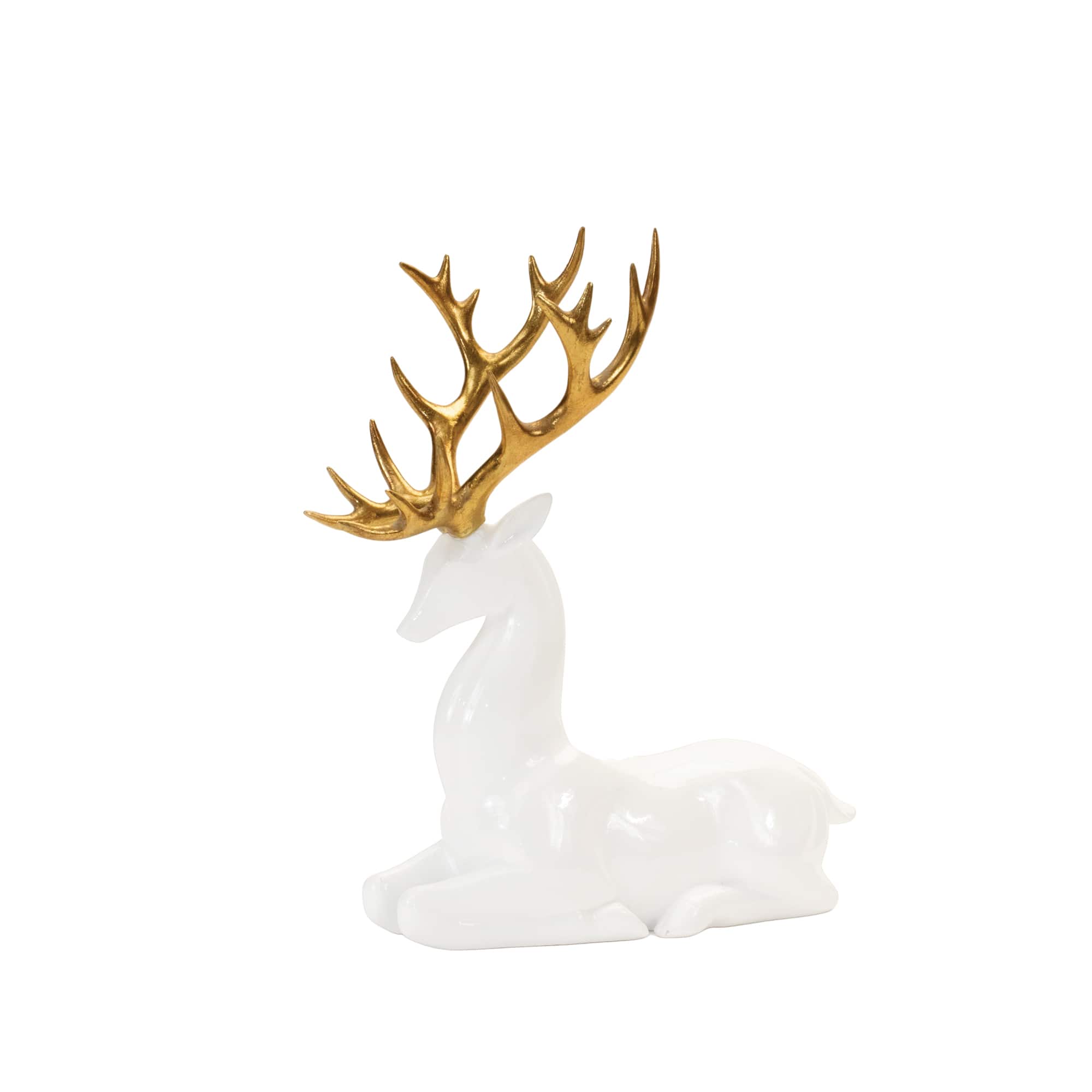 Gold and White Antler Modern Holiday Deer Decor, Set of 2